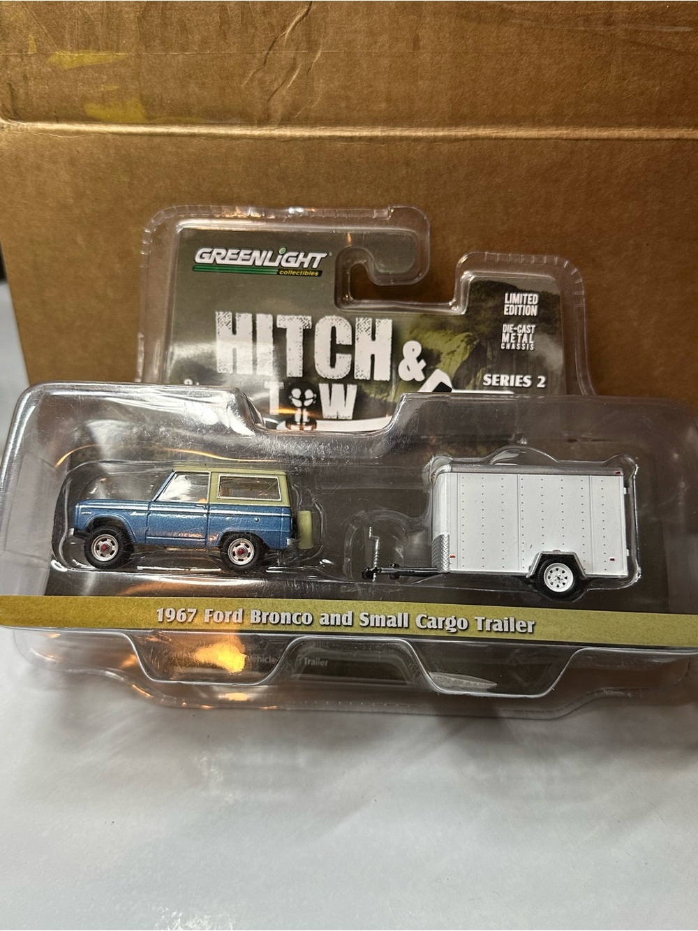 1967 Ford Bronco with Small Cargo Trailer - Blue and White